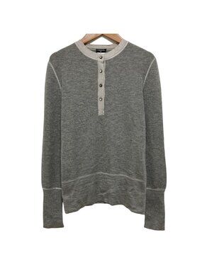 Chanel Half Button Cashmere Silk Knit Top Gray Sweater 42